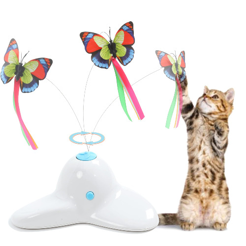 Suhaco Cat Toys Interactive Butterfly Kitten Toy for Indoor Cats Electric Rotating Teaser Butterfly Automatic Self Playing Fun Cat Toy for Boredom (White)