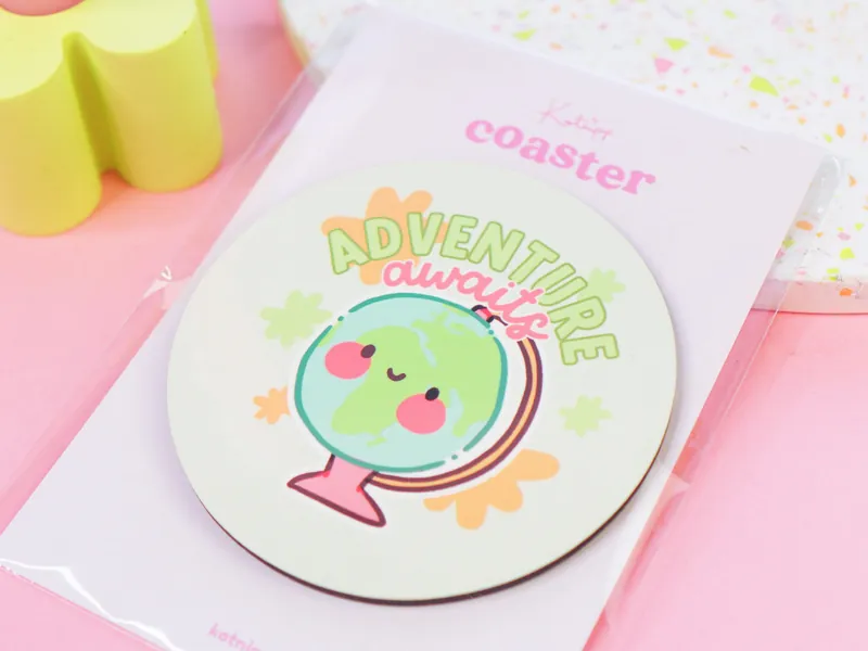 Adventure Awaits Travel Coaster ~ Travel Lover Gift - Kawaii Coaster - Positivity Coaster - Kawaii Coasters - Kawaii Drinks