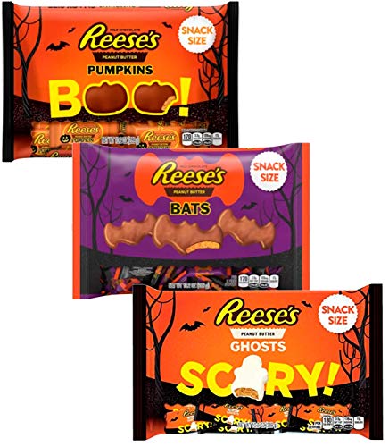 Peanut Butter Candy - Chocolate Pumpkins White Ghosts and Chocolate Bats - Halloween Chocolates Assortment Variety Pack Snack Candies Size 10.2 Ounces each (Packaging May Vary)