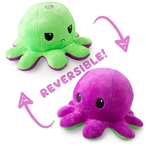 TeeTurtle | The Original Reversible Octopus Plushie | Patented Design | Green and Purple | Show your mood without saying a word! - Green + Purple Plushie
