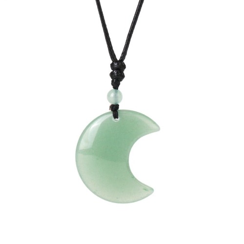 Crescent Moon Crystal Necklace Natural Stone Pendant - Green Aventurine