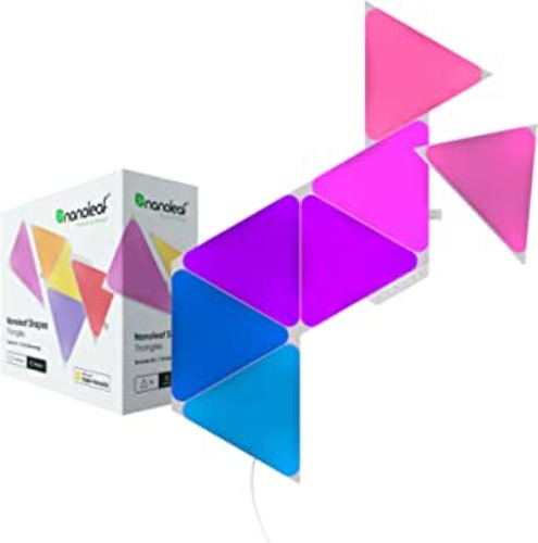 Nanoleaf Shapes WiFi and Thread Smart RGBW 16M+ Color LED Dimmable Gaming and Home Decor Wall Lights Smarter Kits (Triangles Smarter Kit (7 Pack) - Triangles Smarter Kit (7 Pack)