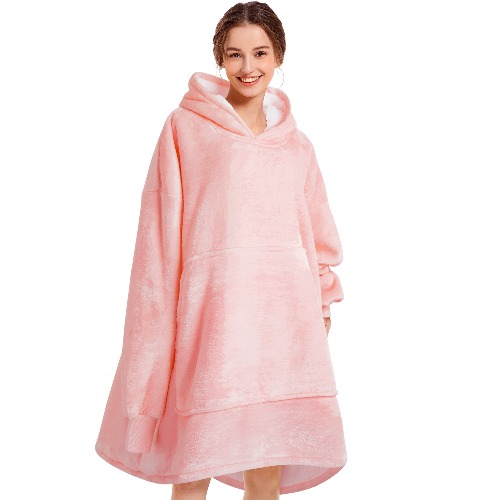 Naretce Blanket Hoodie women & Man,Premium Sherpa Fleece Oversized Hoodie Blanket With Giant Pocket for Women,Super Cozy Big Wearable Blanket Hoodie Sweatshirt Pink - Pink Adult