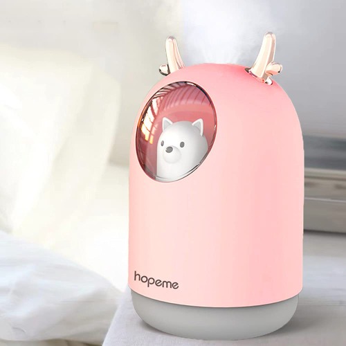 HOPEME Cute Pet Humidifier with Two Spray Modes, 300ml Water Tank Lasts Up to 10 Hours, 7 Color LED Lights Changing, Waterless Auto Shut-off for Bedroom, Home, Office (Pink )