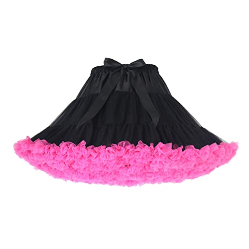 Homipooty Damen Elastische Taille Tüll Petticoat Tutu Party Mehrschichtiger Puffy Cosplay Rock Unterrock, Länge 40 cm, Taille 56-95 cm - 56-100cm - Schwarze Rose