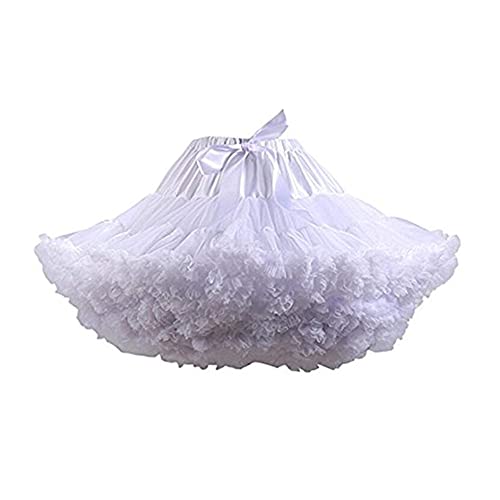 Homipooty Damen Elastische Taille Tüll Petticoat Tutu Party Mehrschichtiger Puffy Cosplay Rock Unterrock, Länge 40 cm, Taille 56-95 cm - 56-100cm - Weiß