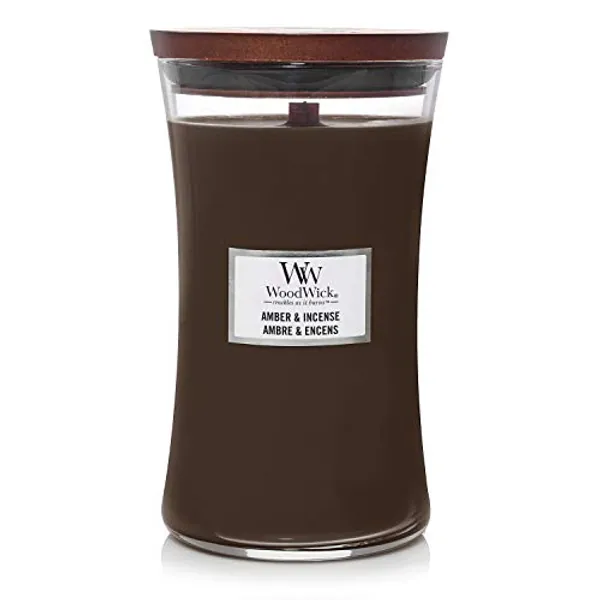 Woodwick Hourglass Scented Candle with Pluswick Innovation, Paraffin, Amber and Incense, Large