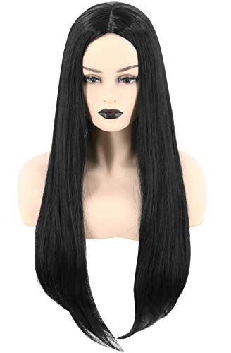 Topcosplay Women Wigs Black Long Straight Middle Part 28inch Cosplay Costume Hair Replacement Wigs - Black