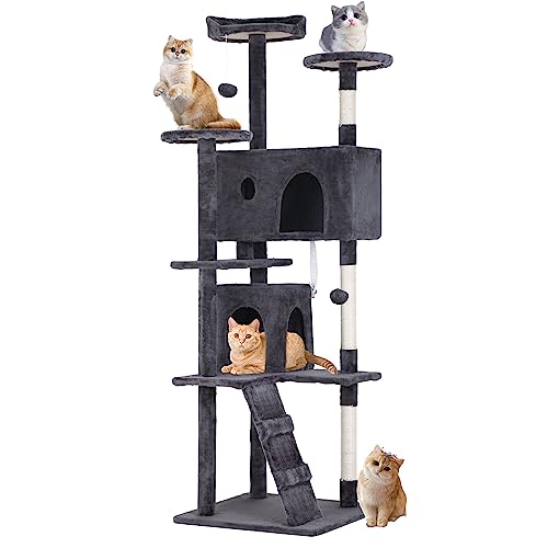 BestPet 70in Cat Tree Tower for Indoor Cats,Multi-Level Cat Furniture Activity Center with Cat Scratching Posts Stand House Cat Condo with Funny Toys for Kittens Pet Play House,Ashy - 70in - Ashy