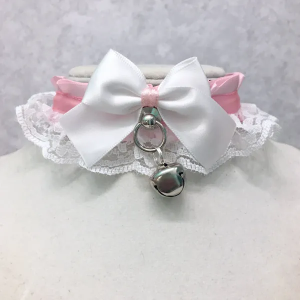 Pastel Pink and White Collar, Lolita Cosplay Collar, Petplay BDSM Collar, Kittenplay Collar, Submissive Collar, Cute Choker, DDLG Little