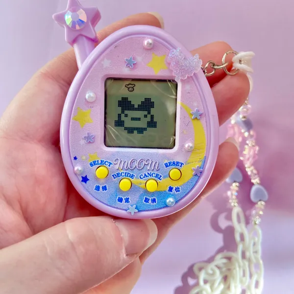 Pastel Moon Yume Kawaii  Tamagotchi Necklace, Cute Fairy Kei Decora Kei Digital Pet Jewellery