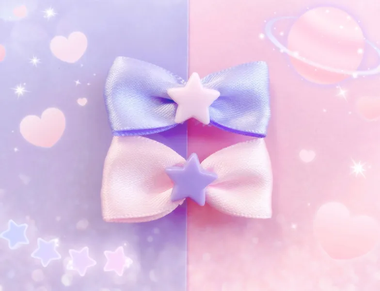 Pastel Star Hair Bow, Yume Kawaii Hair Clips, Pink and Purple Fairy Kei Accessories