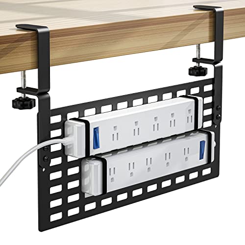 Xpatee Cable Management Under Desk, 16'' Under Desk Cable Management, Wire Organizers Cord Management Pannel Design with Clamp & Cable Clips for Desk Side Storage - No Damage to Desk, Black - 1 - Black