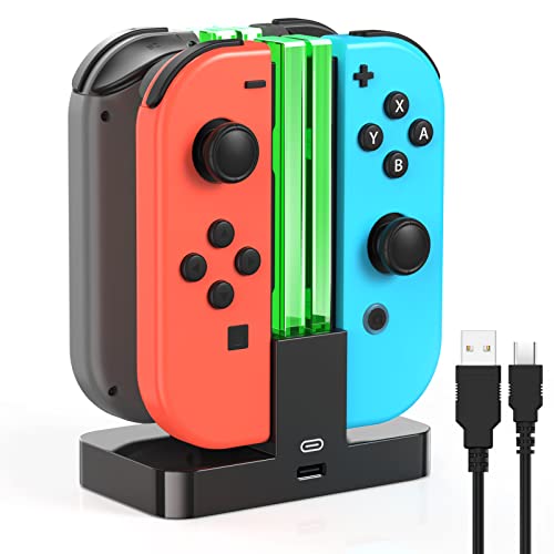 FYOUNG Controller Charger Dock Compatible with Nintendo Switch/Switch OLED for Joycons, Charging Stand Station Compatible with Switch/Switch OLED Controller Accessories with a USB Type-C Charging Cord - Black