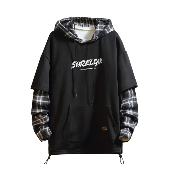 Japan Style Patchwork Hoodies Men Characters Streetwear Hoodie Men Sweatshirt - Black801 Small