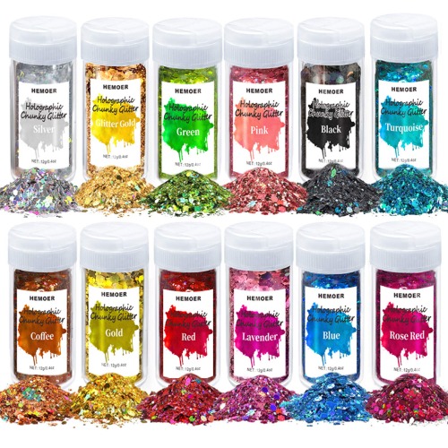 HEMOER 12 Colours Holo Glitter 12g/Bottle