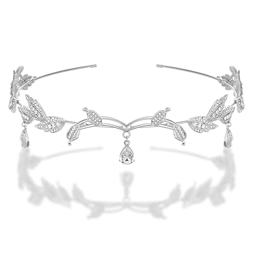 SWEETV Rhinestone Leaf Tiara - Silver