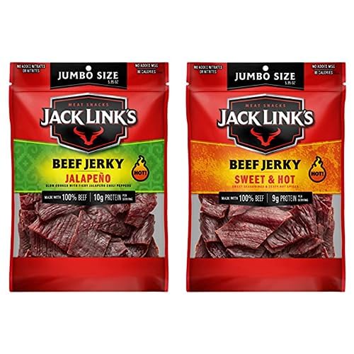 Jack Link's Beef Jerky, Jalapeno and Sweet & Hot, Spicy Meat Snacks, Made with Premium Beef, No added MSG** or Nitrates/Nitrites, 5.85 oz (Pack of 2)