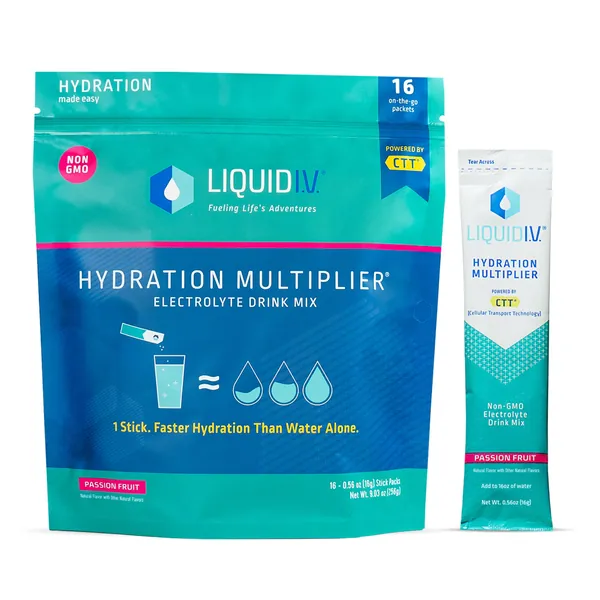 Liquid I.V. Hydration Multiplier - Passion Fruit - Hydration Powder Packets | Electrolyte Drink Mix | Easy Open Single-Serving Stick | Non-GMO | 16 Sticks - 16