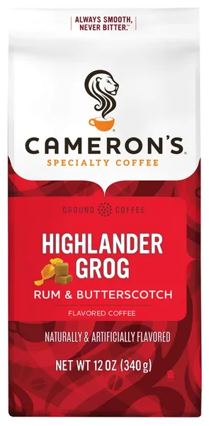 Cameron's Coffee Roasted Ground Coffee Bag, Flavored, Highlander Grog, 12 Ounce