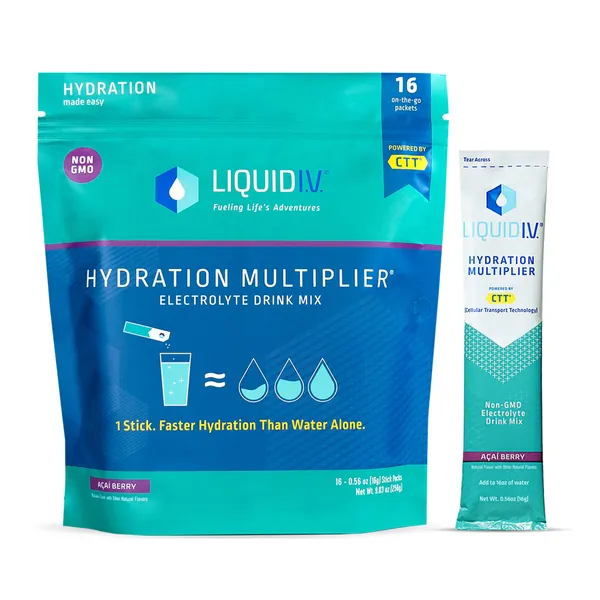 Liquid I.V. Hydration Multiplier - Acai Berry - Hydration Powder Packets | Electrolyte Drink Mix | Easy Open Single-Serving Stick | Non-GMO | 16 Sticks