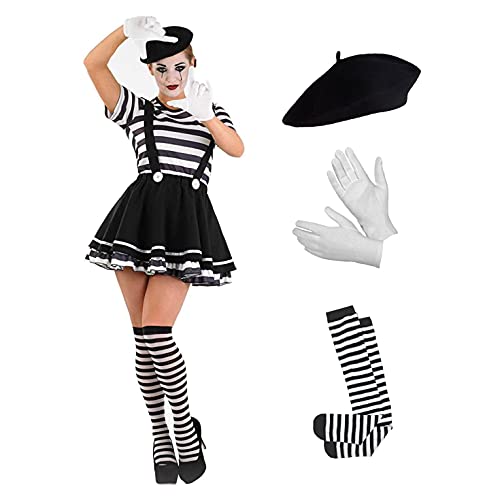 Fun Shack Mime Costume Women, French Mime Costume, Womens Mime Costume, Mime Fancy Dress, Mime Artist Costume - L - Womens Mime Artist