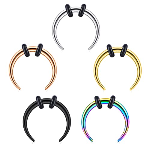 Funseedrr 8pcs Horseshoe Nose Lip Labret Ring Stainless Steel 16G 6/8/10/12mm Hoop Septum Tragus Helix Cartilage Earring Piercing Jewellery - Style 3