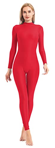 speerise Adult High Neck Zip One Piece Unitard Full Body Leotard Bodycon Jumpsuit for Women - Red - XL