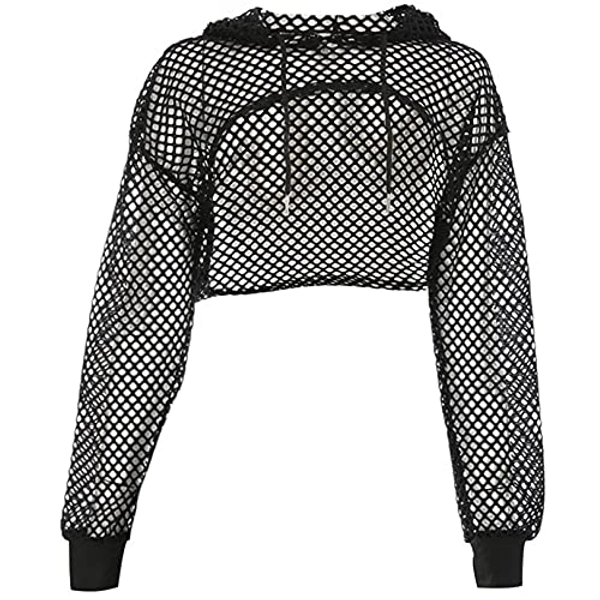 Charmlinda Womens Sexy Mesh Fishnet Crop Top Long Sleeve Open Front Shrug Tops Shirts Blouses See Through Clubwear