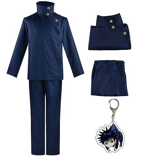LYL100WT Jujutsu Kaisen Cosplay Costume for Kids Adult Anime All Characters Outfits Full Set with Keyrings Halloween Carnival Fantasy Gift - XL - Fushiguro Megumi