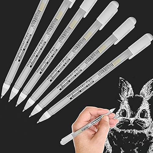 Weißer Stift, 6 Stück Acrylstifte Marker Stifte, weiße Gelstifte für Künstler mit 0,8 mm Spitze, weiße Tintenroller für schwarzes Papier, Skizzieren, Zeichnen