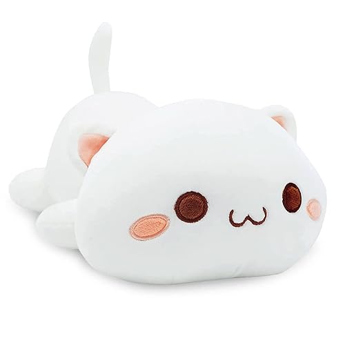 Zaloife Plüschtier Katze, Plush Plüschfigur 40cm, Stofftier Plüsch, Kuscheltier Puppe Geschenk für Kinder（Weiß） - Weiß