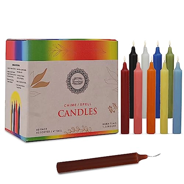 Raajsee Unscented Mini Taper Candles (Multi-Color) | 4 Inches Dinner Candle Sticks| Smokeless, and Dripless| Paraffin Wax with Cotton Wicks | Long Burning Time (Pack of 40)