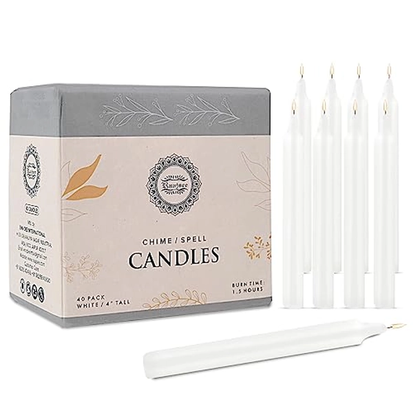 Raajsee Unscented Mini Taper Candles (White) | 4 Inches (H) Dinner Candle Sticks| Smokeless, and Dripless| Paraffin Wax with Cotton Wicks | Long Burning Time (Pack of 40).