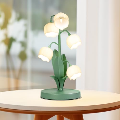 WERFOP Vintage Flower Table Lamp for Home, 5 Lily of The Valley Bedside Lamps 3 Color Modes Nightstand Lamp with G4 Led Bulbs for Bedroom, Living Room, Office - Lily