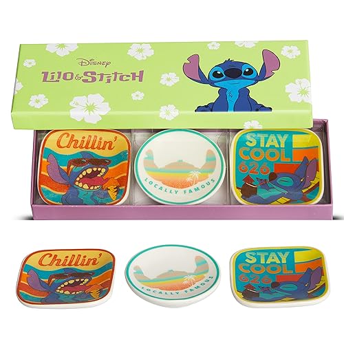Disney Lilo and Stitch Trinket Dish Set - Ring Jewelry Tray - Mini Ceramic Trinket Trays, 3-Piece Trinket Holder Gift Set - Lilo and Stitch