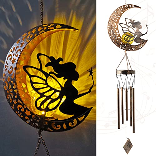 Moon Fairy Wind Chimes, Solar Wind Chimes Mothers Day Mom Gifts, Gifts for Mom Gifts for Women Gifts for Grandma, Birthday Gifts Sympathy Gifts Fairy Gifts Girl Gifts Birthday Gifts, Gardening Gifts - fairy