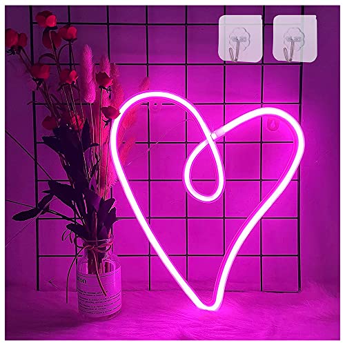ENUOLI Heart Neon Signs LED Neon Light Sign Wall Decoration USB Charging/Battery Powered Neon Night Light Pink Heart Neon Signs Light for Children Bedroom Valentine's Day Party Wedding Christmas - Pink-heart2