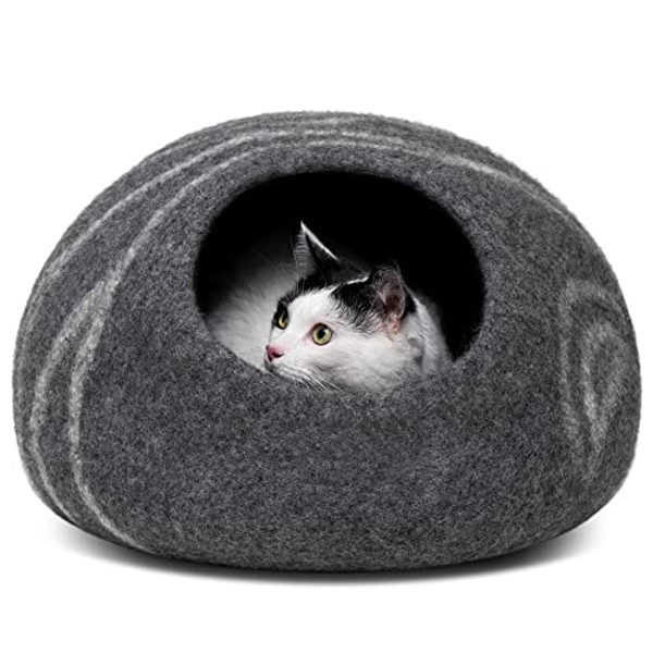 MEOWFIA Premium Felt Cat Bed Cave - Handmade 100% Merino Wool Bed for Cats and Kittens (Dark Shades) (Medium, Dark Grey) - Large - Slate Grey