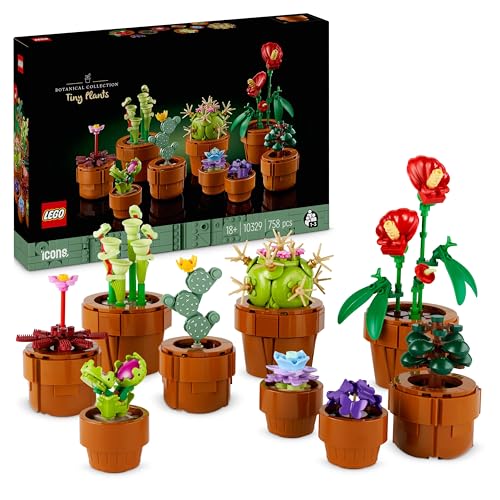 LEGO 10329 Icons Plantas Diminutas, Colección Botánica con 9 Flores Artificiales para Construir en Maceta de Terracota, Decoración del Hogar, Regalo de Cumpleaños para Mujer, Hombre, Esposa o Esposo