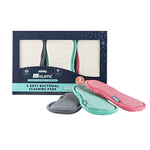 Minky TT78790300 M Cloth Anti-Bacterial Cleaning Pad 3 Pack - Grey, Pink, Green, One Size - 1 - 19.00 x 10.00 cms