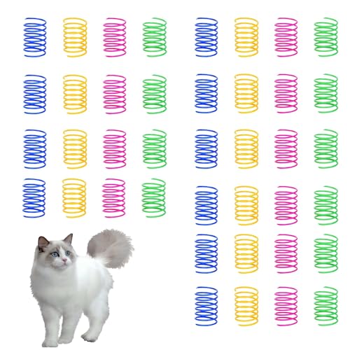 40Pcs Cat Spring, Cat Spring Toys, Colorful Kitten Toy for Kittens BPA Free Durable Heavy Plastic Interactive Toys to Kill Time,for Swatting, Biting, Cat Toys for Kittens (4 Colors)
