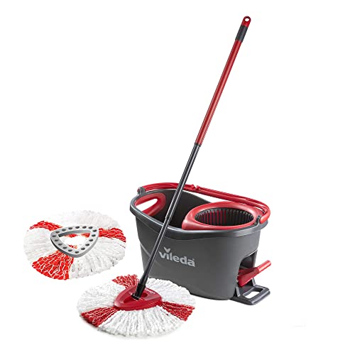 Vileda Turbo Microfibre Mop and Bucket Set with Extra 2-in-1 Head Replacement, Spin Mop for Cleaning Floors, Set of 1x Mop, 1x Bucket and 1x Refill, Red, 29.6 x 48.6 x 29.3 cm - Vileda Turbo Mop with Extra Refill
