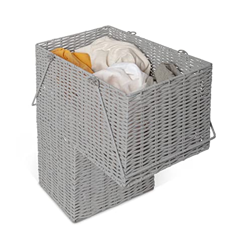 Vencier Natural Woven Wicker Resin Basket Made for Stairs - Storage Organiser For Laundry, Slippers, Shoes, Blankets, Toys – Easy to Carry (Grey) - Grey