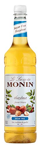 MONIN Premium Hazelnut Sugar Free Syrup 1L for Coffee and Cocktails. Vegan-Friendly, 100 Percent Natural Flavours and Colourings. Sugar-Free Hazelnut Coffee Syrup