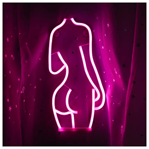 ENUOLI LED Lady Neon Sign Bar Light Sign Sexy Lady Night Neon Light Sign 41.5cm*20cm Wall Decor Battery & USB Operation Pink Body Neon Sign Lights for Bedroom Beer Bar Club Hotel Cafe Office Party - Pink-whole Body