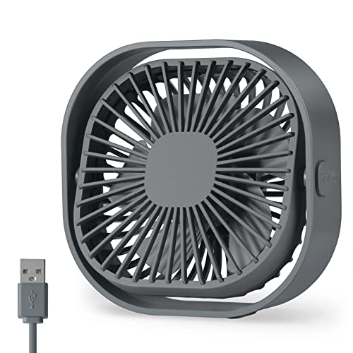 Desk Fan USB Mini Table Fans Small Desktop Fan Cooling Quiet for Bedroom, Personal Silent Bed Fans with Cable 360° Rotatable Strong Airflow Face Fans for Home Office Bedroom Car - Grey-3.9ft Cable