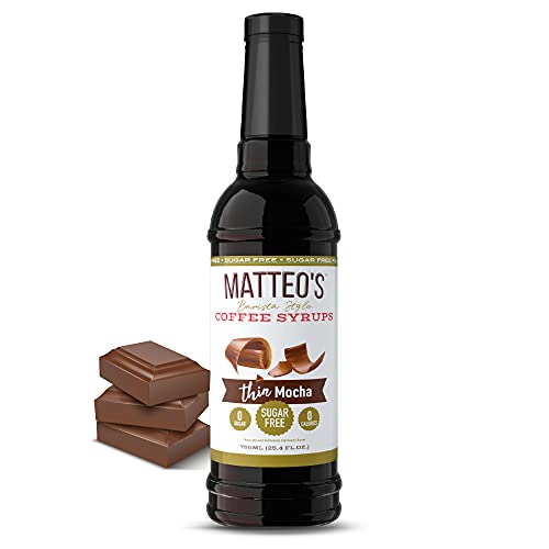Matteo's Sugar Free Coffee Flavorin Syrup, Mocha, Delicious Coffee Syrup, 0 Calories, 0 Sugar coffee syrups, Mocha, 750 ml, 1-Pack - Mocha