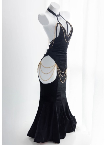 Strappy Fishtail Dress yv50305 | black / dress+chain