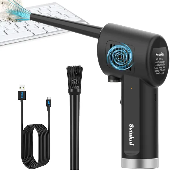 Svinkal Air Duster, Handheld Cordless Air Duster, Air Blower Rechargeable, Electric Compressed air Gun Battery Operation, for Cleaning Computer Keyboard Camera Lego Toys.